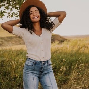 Roolee Cream Button Knit Blouse